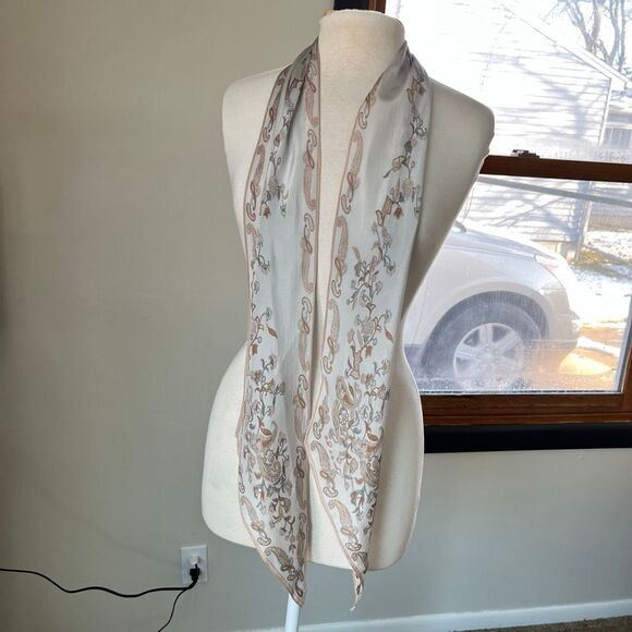 VTG Oscar de la Renta Silk Oblong Scarf Art Nouveau Romantic Bias Cut ~70” - Picture 3 of 16